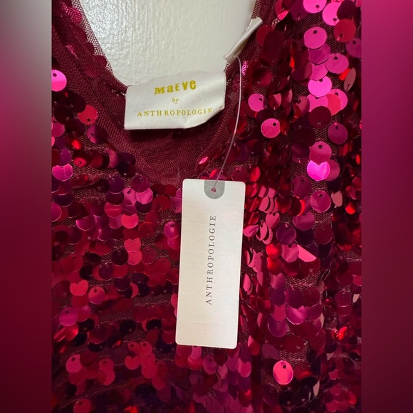 Maeve by Anthropologie Pink Sequined Tie-Strap Tank Size Small - Picture 4 of 5